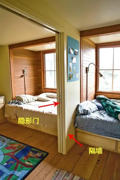 越来越多二胎家庭都不做上下铺了!书架当隔断,一儿一女一人一间