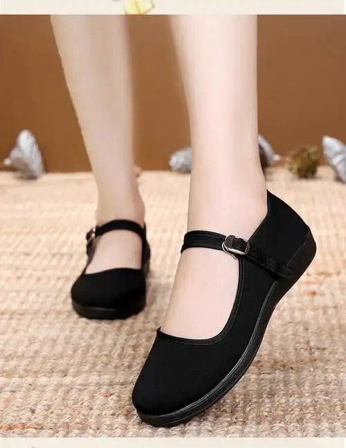 夏季老北京布鞋女鞋一字带妈妈单鞋防滑耐磨跳舞鞋工作轻便浅口鞋