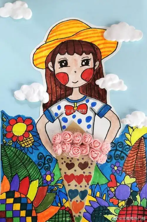 儿童创意美术超话感恩节儿童画,母亲节儿童画,教师节儿童画,万花丛中
