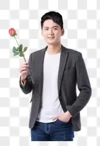 拿着玫瑰花帅气男生图片