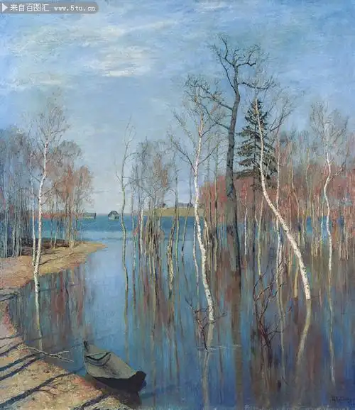 伊萨克 列维坦-春潮 世界名画