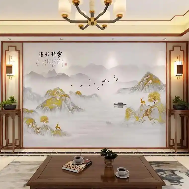 2023年新款电视背景墙壁纸新中式轻奢山.2023年新款电视 - 抖音