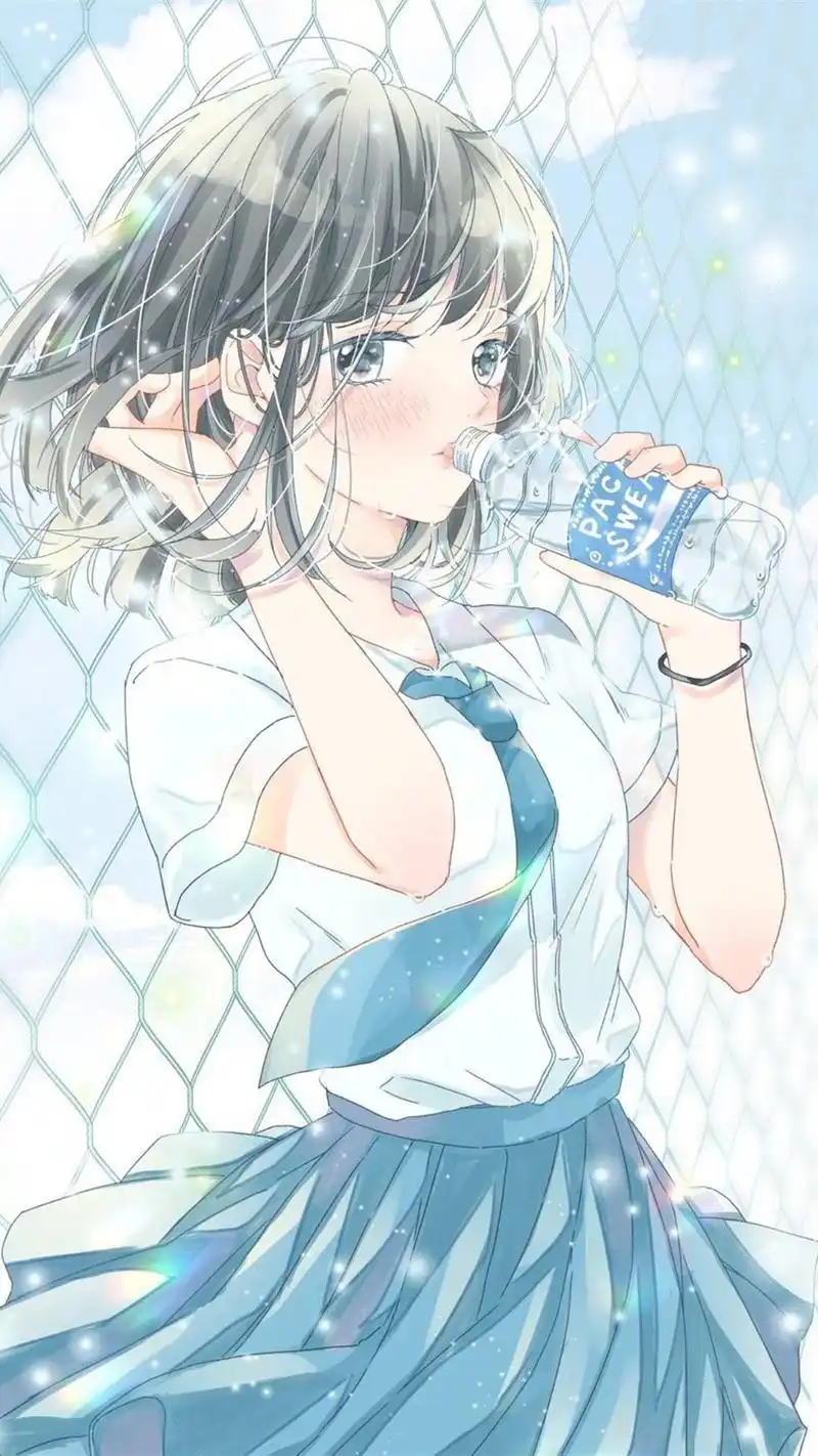 夏日清新蓝色系动漫少女高清动漫壁纸图片