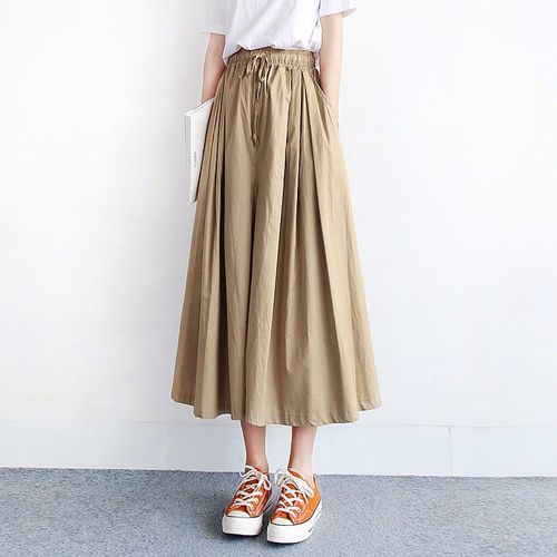 高腰阔腿裤女春秋季新款文艺小清新半身裙裤收腰显瘦大摆休闲裤子