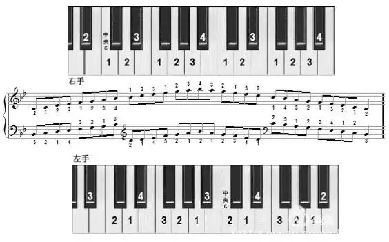 【钢琴】十二个大调音阶及左右手指法图示