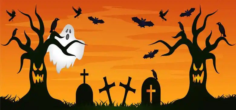 万圣节坟场的鬼魂矢量banner海报