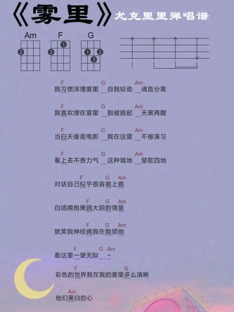 《雾里》尤克里里弹唱谱分享 适合尤克里里新手练习的一个谱子,最近很