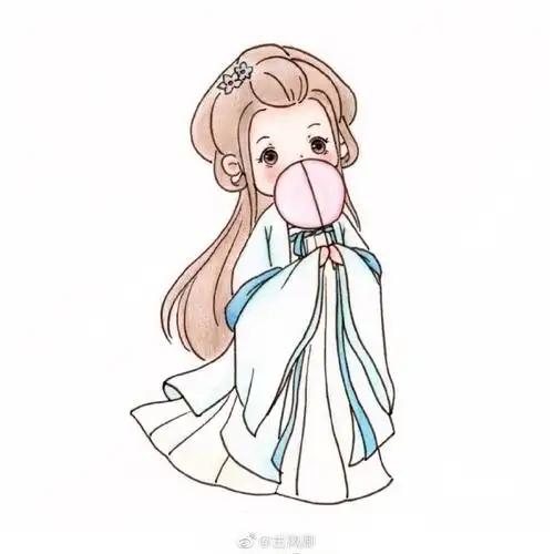 袅娜少女羞,岁月无忧愁.古风手绘人物插画,q版#汉服#小姐姐系列.