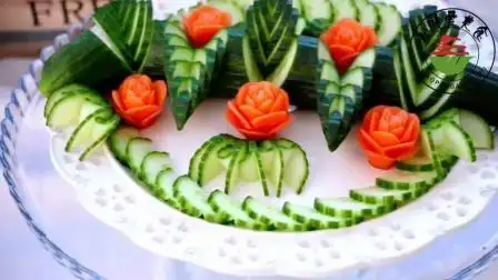创意黄瓜 胡萝卜雕刻艺术拼盘, 美丽极了!