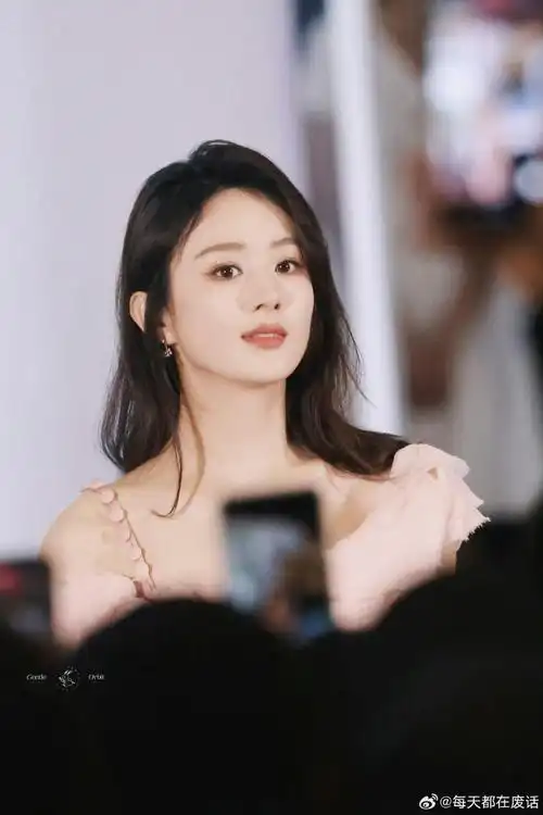 赵丽颖粉色单肩纱裙