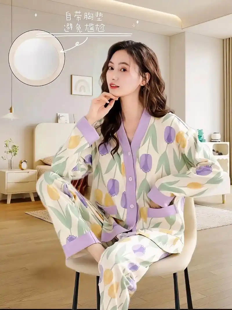 这款带胸垫长袖睡衣太好穿了,轻松hold住在家的慵懒氛围,清 - 抖音