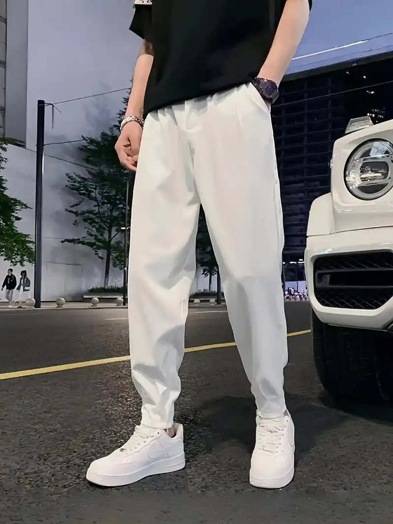 男士休闲裤夏季薄款2025新款潮牌男装裤子百搭直筒宽松冰丝九