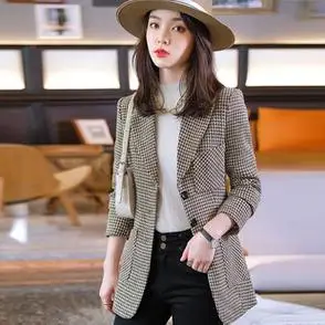 高级感通勤2023秋冬新款格子西装外套女加厚西服上衣4加大码显瘦