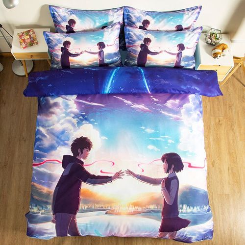 四件套夏季动漫来图定制海贼王上火影床学生被套卡通二次元三 深蓝色
