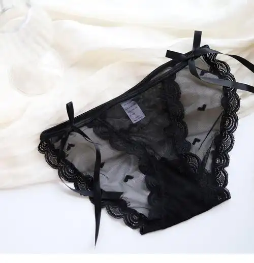 浪莎法式甜心甜美高开叉内裤女超薄蕾丝性感透明丁字三角裤墨绿色m80