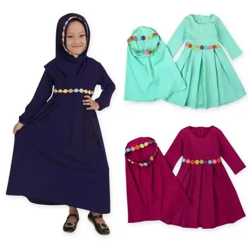 mxchan 2020阿拉伯沙特迪拜儿童abaya穆斯林儿童服装