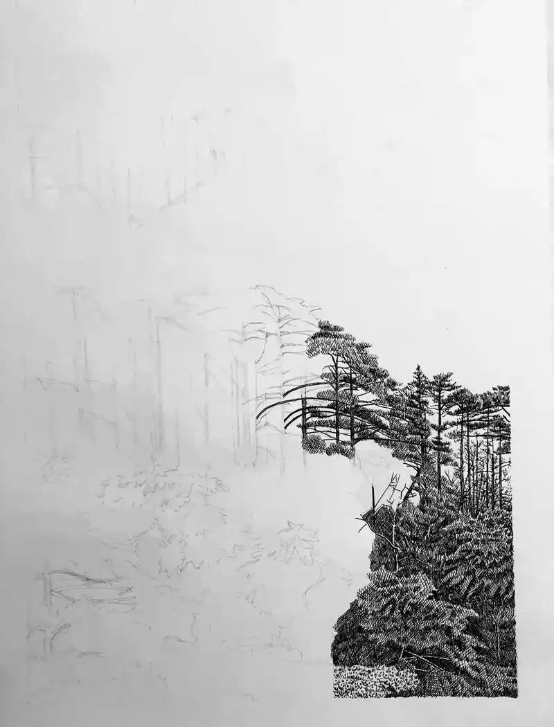 山.松.雾…#如诗如画 #铅笔画 #钢笔画 - 抖音