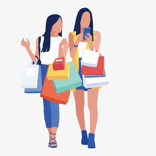 手绘卡通两个逛街购物的女孩元素免抠素材免费下载_觅元素51yuansu.