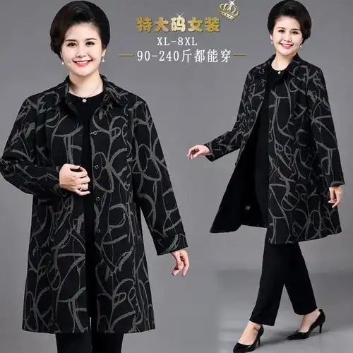 女装长款洋气外套220斤中老年人风衣胖太太大码加肥加大妈妈春装