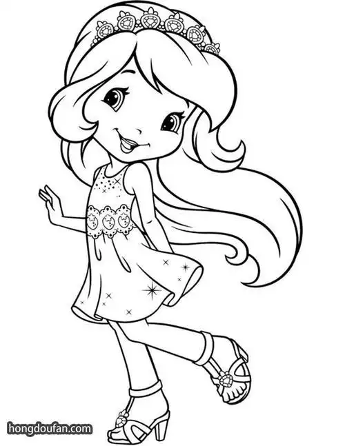 头戴皇冠穿着小裙子的可爱小女生涂色简笔画大全小女孩简笔画公主涂色