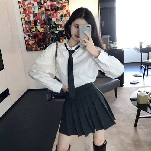 2021春季新款百搭基础款经典白色衬衫女职业正装修身工服送黑领带