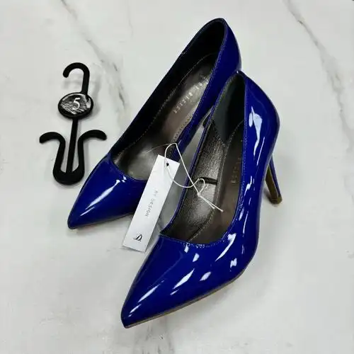 外贸新款女细亮面漆皮浅口尖头蓝色高跟单鞋-阿里巴巴