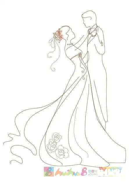 结婚简笔画 人物古代新郎新娘简笔画儿童简笔画传统婚礼古装新郎新娘