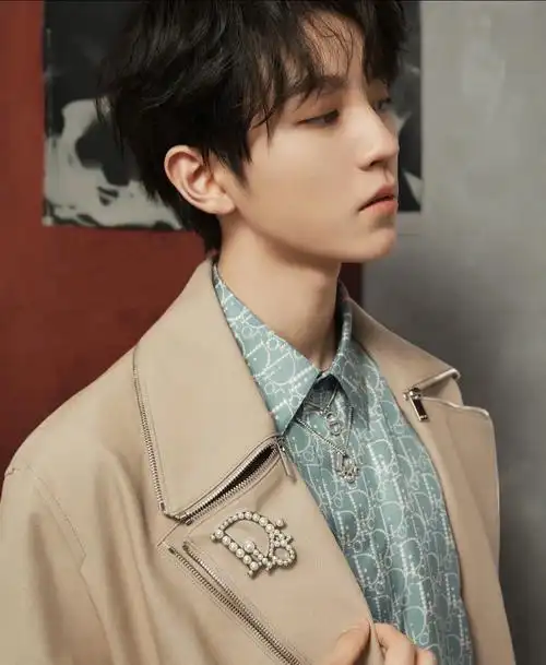 王俊凯最新品牌写真大片浅绿衬衣配卡其色风衣,印花针织衫搭配复古
