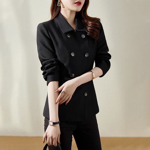 黑色双排扣小西装外套女士2022秋冬新款韩版休闲秋冬女装短款西服