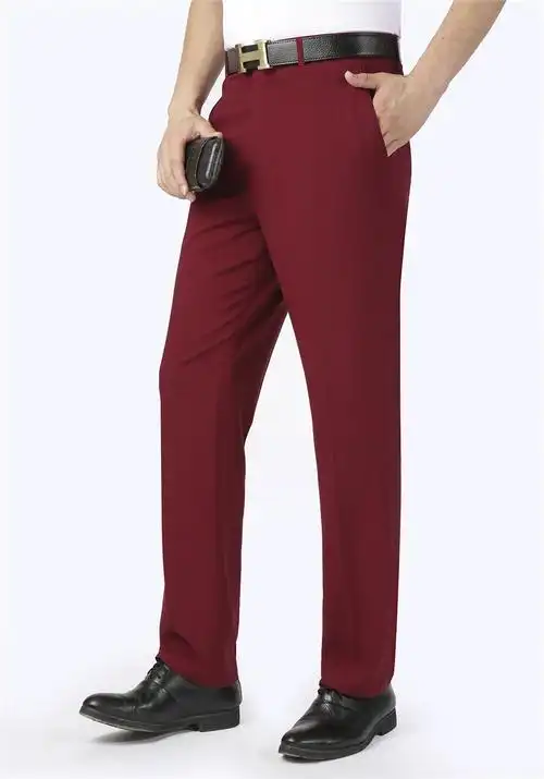 中年男士休闲裤春秋季中老年人男裤宽松夏季男士西裤红色长裤子