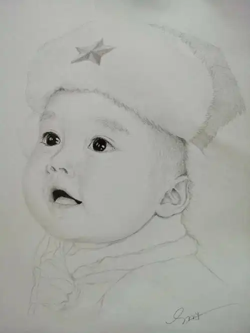 肖像画:孩子百日留影