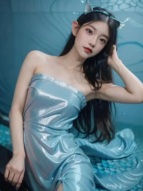 美女清凉一夏女神泳池中尽显婀娜身姿猫耳朵发卡更添俏皮可爱