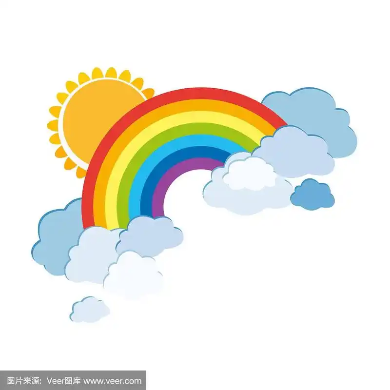 彩色彩虹与云彩和太阳卡通