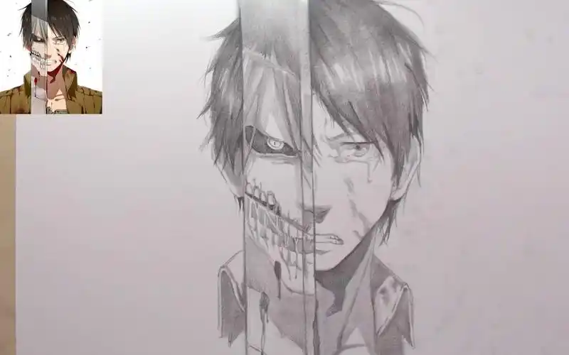 素描进击的巨人艾伦这样的素描结构这样的透视感美哭了