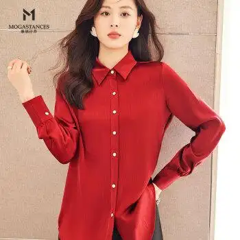 衬衫女22年长袖纯色女装上衣时尚高端职业通勤女士衬衣 sy8102 红色 s