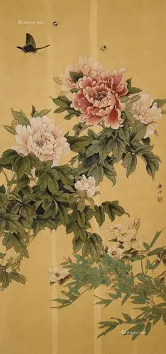 0046 工笔牡丹 镜片 设色纸本