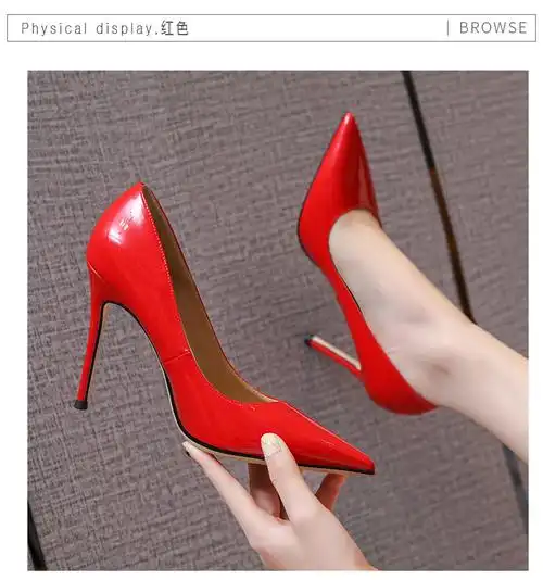 22年夏季高跟鞋情趣女鞋22年性感漆皮女细跟尖头职业百搭10cm红底大小
