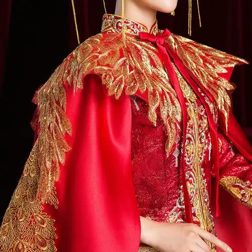 披风秀禾中式婚礼拖尾新娘披肩斗篷凤冠霞帔结婚围巾