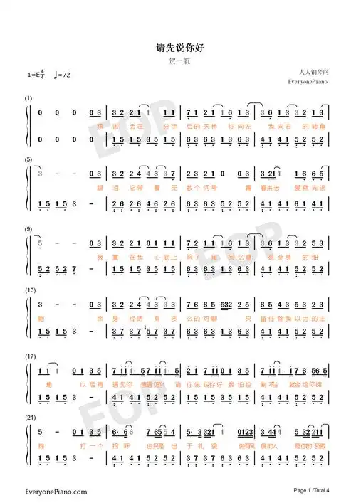 请先说你好-以后再遇见你再遇见你请你先说你好-抖音热歌双手简谱预览