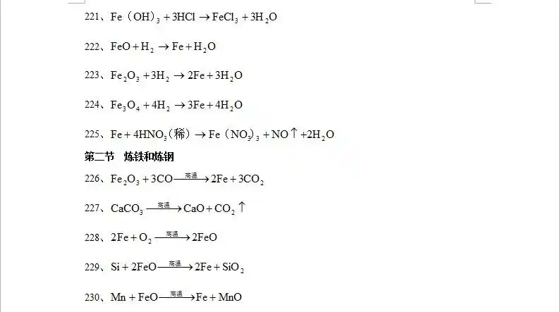 求高中化学方程式