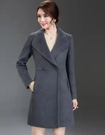 中长款羊毛大衣冬装新款妈妈女装翻领羊绒气质修身纯色ol毛呢外套 深