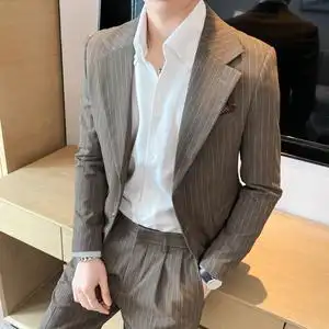 痞帅高级感休闲条纹小西服外套春夏韩版修身英伦单西装男x07-p155