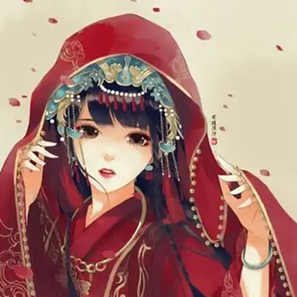 手绘唯美古风红衣女子,非常适合爱汉服文化的女生使用的古风头像