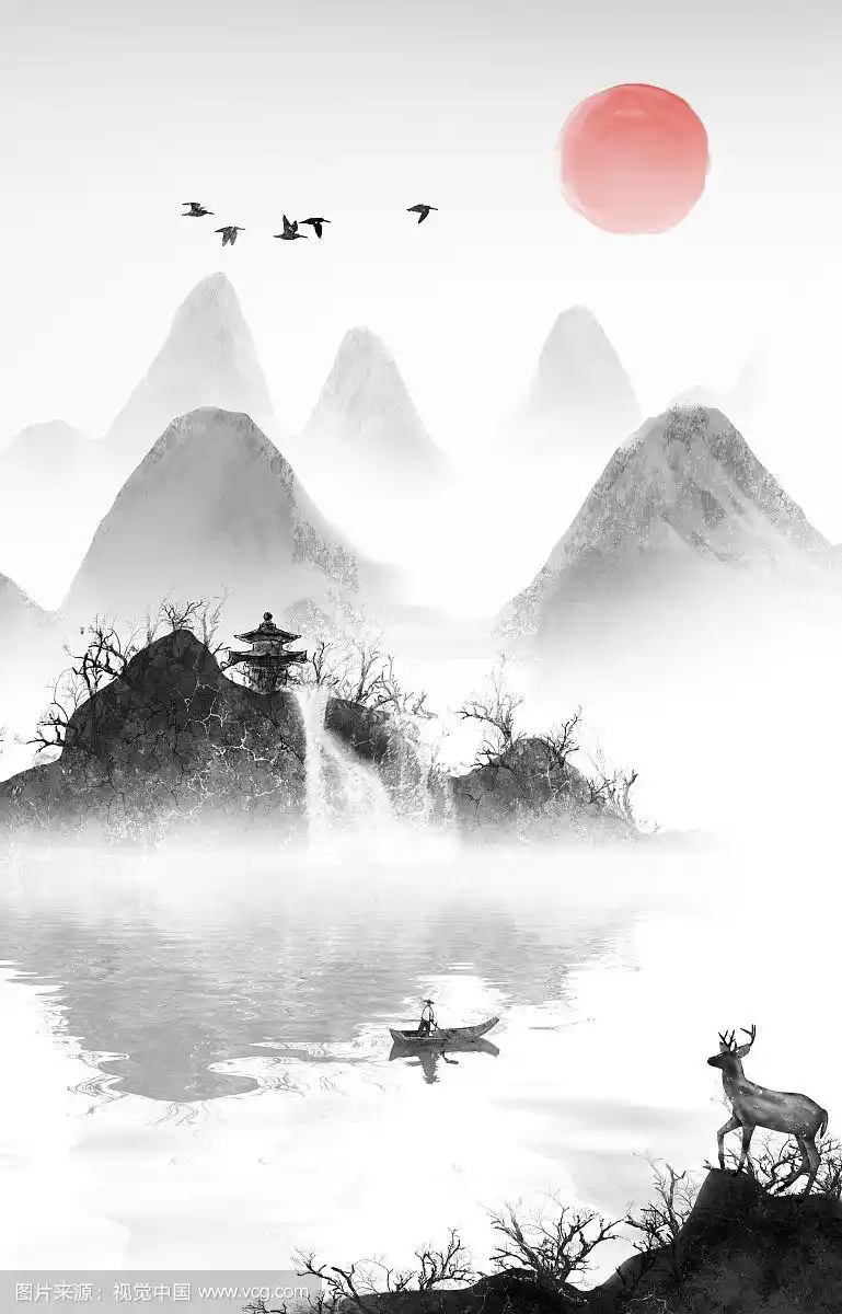 手绘中国风意境山水画