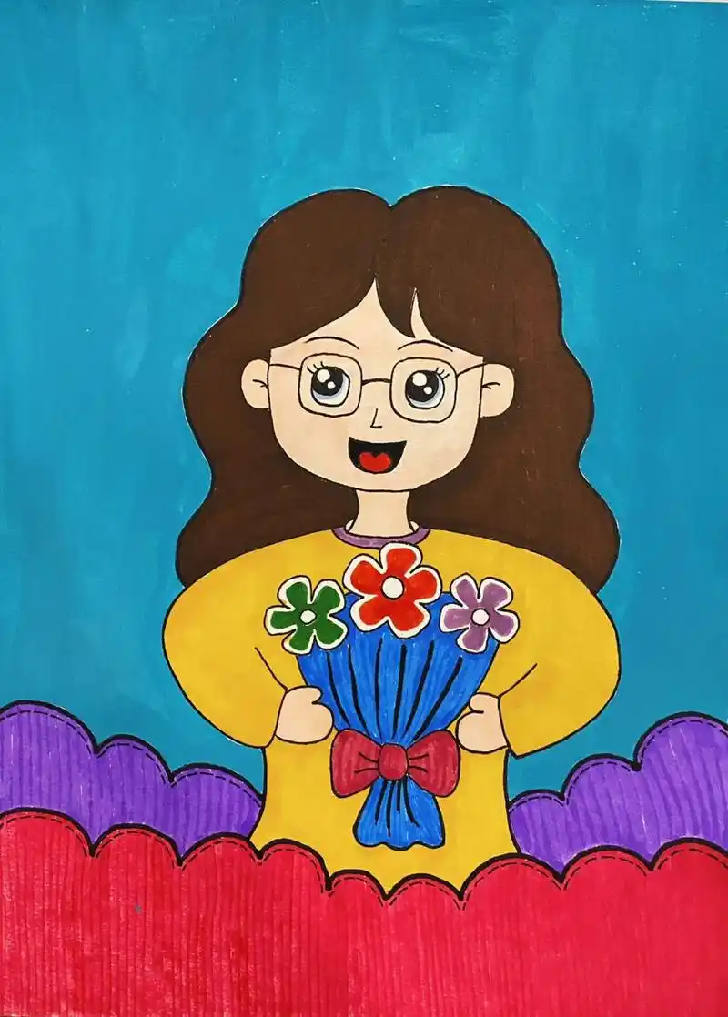 我最爱的老师画像. 老师人物儿童画.