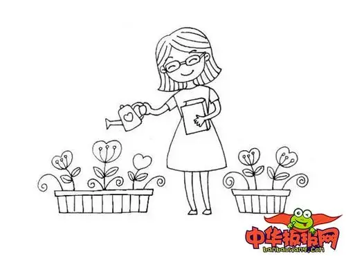 简单的老师简笔画教程,辛勤的园丁