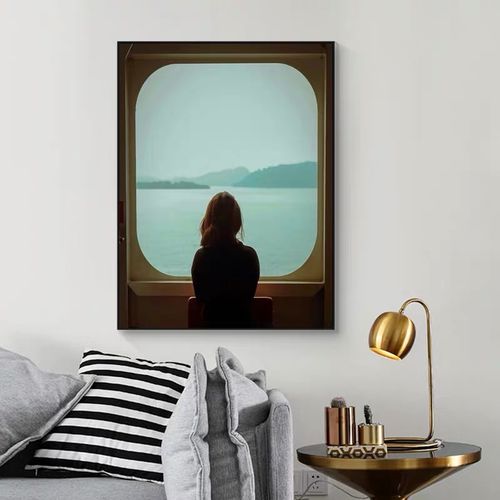 文艺小清新美女背影窗外风景玄关装饰画 客厅沙发背景墙装饰挂画