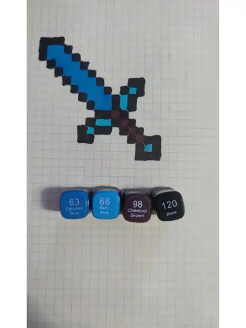 方格纸画钻石剑教程