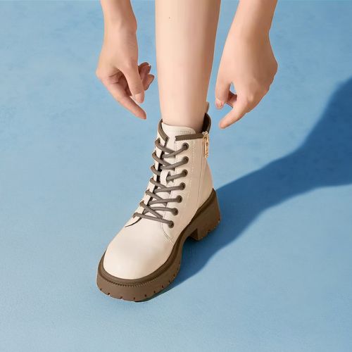 卓诗尼2023马丁靴女鞋短靴新款靴子白靴专柜商场同款351s68355