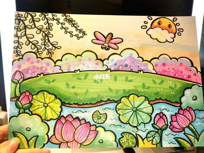 97幼师考编夏天万能场景幼师夏天去哪玩马克笔简笔画汤圆美术